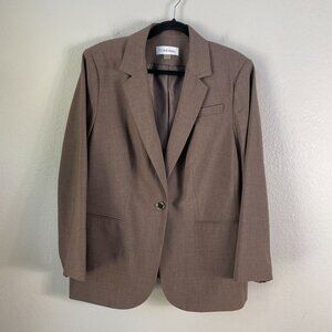 Calvin Klein Womens Plus 16W Taupe Gold One Button Blazer Career Jacket
